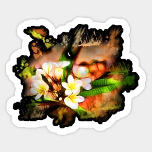 Beautiful tropical flowers on black Sticker